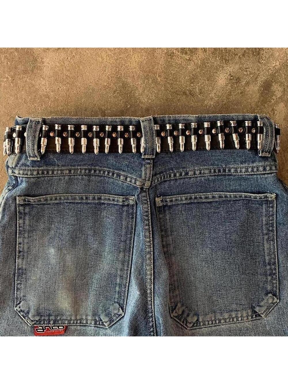 Source Unknown Black Leather Belt with Silver Bullet Studs